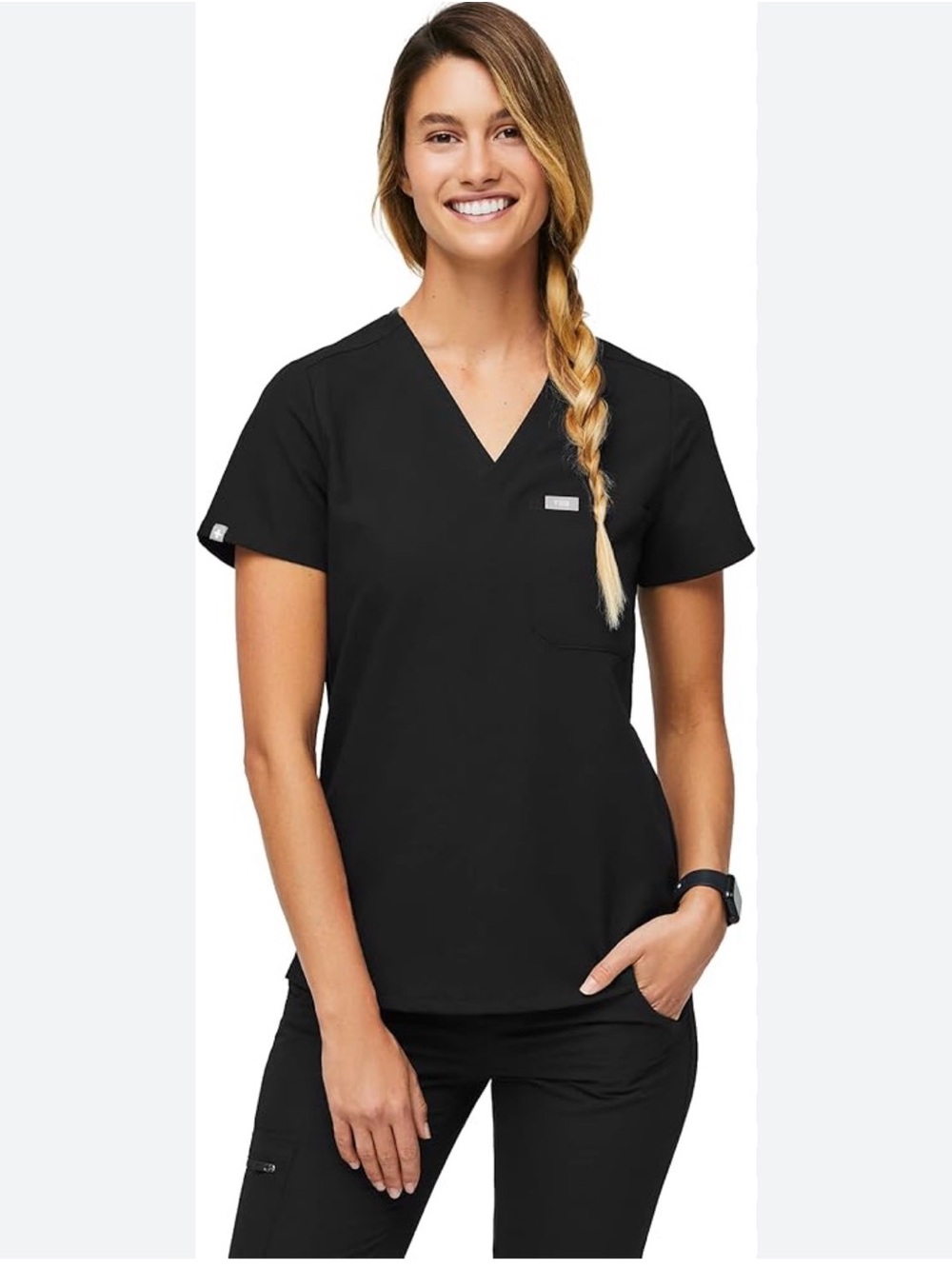 Figs Black Women's V-Neck Short Sleeve Scrub Top